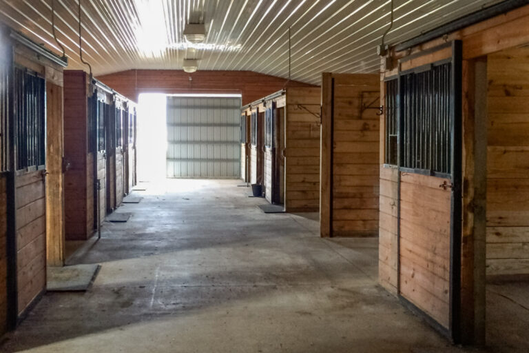 Stables inside a horse barn